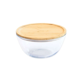 Δοχείο Φαγητού Στρογγυλό PKV-011 770ml 15x9cm Clear-Natural Pebbly Γυαλί,Bamboo