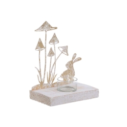 Κηροπήγιο 3-70-669-0041 Gold-White 15Χ10Χ20 Inart Μέταλλο,Ξύλο