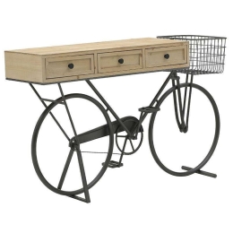 Κονσόλα Ποδήλατο 3-50-626-0033 145X36X86 Black-Natural Inart Μέταλλο,Ξύλο