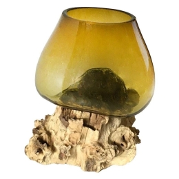 Βάζο 3-70-722-0013 22Χ22Χ25 Natural-Honey Inart Ξύλο,Γυαλί