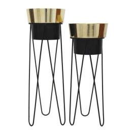Κασπώ Με Βάση (Σετ 2Τμχ) 3-70-005-0005 Black-Gold Inart Μέταλλο