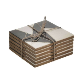 Σουβέρ (Σετ 6Τμχ) 3-70-249-0011 10x10cm Cream-Black Inart Ρητίνη