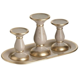 Κηροπήγια Σε Βάση (Σετ 4Τμχ) 3-70-345-0001 37x19x20cm Beige-Gold  Inart Κεραμικό