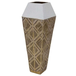 Βάζο 3-70-915-0064 13x13x36cm White-Gold Inart Τσιμέντο,Μέταλλο