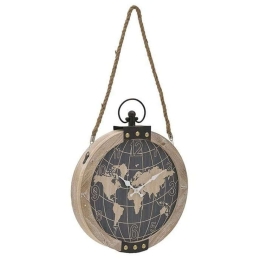 Ρολόι Τοίχου Άτλας 3-20-773-0394 40x7x50cm Natural-Black Inart Μέταλλο,Ξύλο