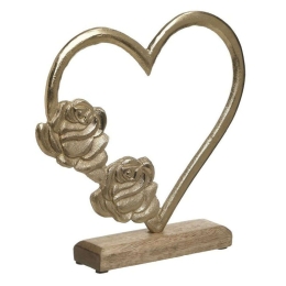 Διακοσμητική Καρδιά 3-70-985-0054 Natural-Gold 24x24x5cm Inart Μέταλλο,Ξύλο
