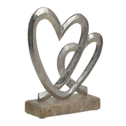 Διακοσμητική Καρδιά 3-70-985-0025 Silver-Natural 18x5x22cm Inart Μέταλλο,Ξύλο