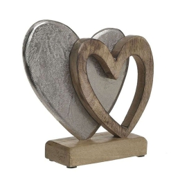 Διακοσμητική Καρδιά 3-70-985-0029 Silver-Natural 21x5x18cm Inart Μέταλλο,Ξύλο