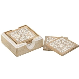 Σουβέρ Natural (Σετ 6Τμχ) 3-70-245-0023 10x10x6cm Natural-White Inart Ξύλο