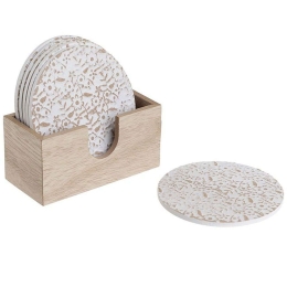 Σουβέρ Σε Βάση Αντικέ (Σετ 6Τμχ) 3-70-151-0065 11x10x6cm Natural-White Inart Ξύλο