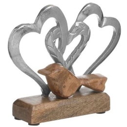 Διακοσμητικές Καρδιές 3-70-357-0231 18x5x14cm Silver-Natural Inart Μέταλλο,Ξύλο