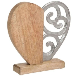 Διακοσμητική Καρδιά 3-70-930-0042 22x5x24cm Silver-Natural Inart Μέταλλο,Ξύλο