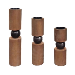 Κηροπήγιο Ξύλινο (Σετ 3Τμχ) 3-70-128-0007 Natural-Black Inart Ξύλο
