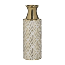 Βάζο Κεραμικό 3-70-619-0033 Φ10x31cm White-Gold Inart Κεραμικό