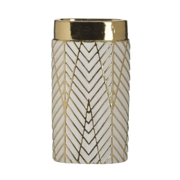 Βάζο Κεραμικό 3-70-619-0037 15x8x28cm White-Gold Inart Κεραμικό