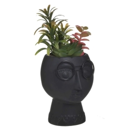 Γλαστράκι Κεραμικό Με Φυτό 3-70-301-0162 10x10x19cm Black Inart Κεραμικό