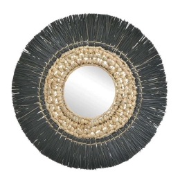 Καθρέπτης Τοίχου Ψάθινος 3-95-564-0002 Φ60cm Natural-Black Inart Ψάθα