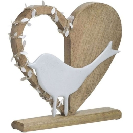 Διακοσμητική Καρδιά 3-70-985-0088 26x5x27cm White-Natural Inart Ξύλο,Αλουμίνιο