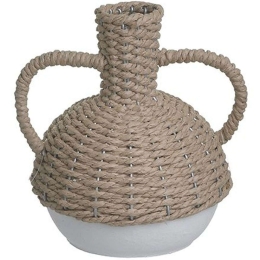 Βάζο 3-70-739-0120 12x19x21cm Natural-White Inart Κεραμικό,Ψάθα