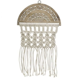 Διακοσμητικό Τοίχου Μακραμέ 3-70-840-0023 29x2x46cm Ecru-Natural Inart Ξύλο,Σχοινί