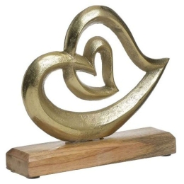 Διακοσμητική Καρδιά 3-70-357-0239 20x5x18cm Gold-Natural Inart Μέταλλο,Ξύλο