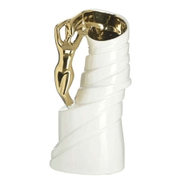Βάζο Κεραμικό 3-70-151-0732 12x10x25cm White-Gold Inart Κεραμικό