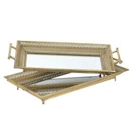 Δίσκος Με Καθρέπτη (Σετ 2Τμχ) 3-70-267-0145 Gold Inart Μέταλλο