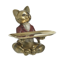 Γάτα Με Δίσκο 3-70-547-0954 16x14x22 Gold-Bordo Inart Πολυρεσίνη