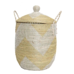 Καλάθι Απλύτων Tortilla Με Καπάκι Και Χερούλια 0510043 (43x50/65cm) White-Yellow Soulworks Seagrass