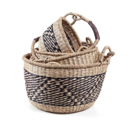 Καλάθια Herbal (Σετ 5Τμχ) 0680007 (Φ40x22, Φ35x20, Φ30x18, Φ25x16, Φ20x14) Natural-Black Soulworks Seagrass