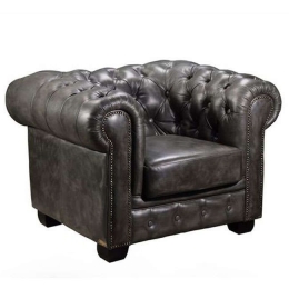Πολυθρόνα Chesterfield 689 Ε9574,12 Δέρμα Antique Grey Ξύλο,Δέρμα