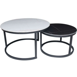 Τραπεζάκια Σαλονιού Terry (Σετ 2Τμχ) ΕΜ526,S Φ80x48/60x40cm Stone White-Black