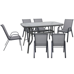 Τραπεζαρία Σετ Ριο 7Τμχ Ε250,50 160x90x71/55x74x91 Anthracite-Grey 6 Θέσεων