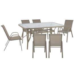 Τραπεζαρία Σετ Ριο 7Τμχ Ε250,82 150x90x71/55x74x91 Cappuccino-Beige 6 Θέσεων