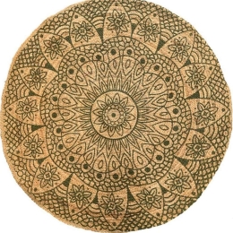 Χαλί Γιούτας Με Σχέδιο 00.02.23532 Natural-Olive Round 150X150cm Round