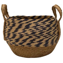 Καλάθι Με Φάσα 00.06.61091 Φ33x24cm Ψάθινο Natural-Black Ψάθα