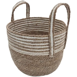 Καλάθι Με Φάσα Ριγέ 00.06.61230 29x24-33cm Ψάθινο Natural-White Ψάθα
