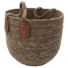 Καλάθι Με Ρίγα 00.06.61232 34x31cm Ψάθινο Olive-Brown Ψάθα