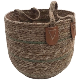 Καλάθι Με Ρίγα 00.06.61233 40x34,5cm Ψάθινο Olive-Brown Ψάθα