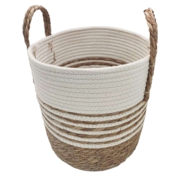 Καλάθι Με Ρίγες & Φάσα 00.06.61264 28x26-34cm Ψάθινο Natural-White Ψάθα