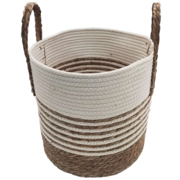 Καλάθι Με Ρίγες & Φάσα 00.06.61265 33x30-39cm Ψάθινο Natural-White Ψάθα