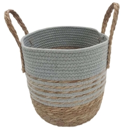 Καλάθι Με Ρίγες & Φάσα 00.06.61267 28x26-34cm Ψάθινο Natural-Grey Ψάθα