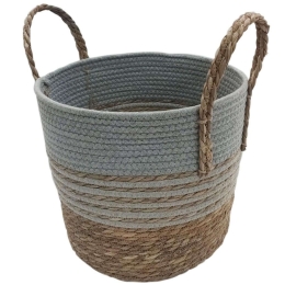 Καλάθι Με Ρίγες & Φάσα 00.06.61268 33x30-39cm Ψάθινο Natural-Grey Ψάθα
