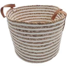 Καλάθι Ριγέ 00.06.61274 36x26-34cm Ψάθινο Natural-White Ψάθα