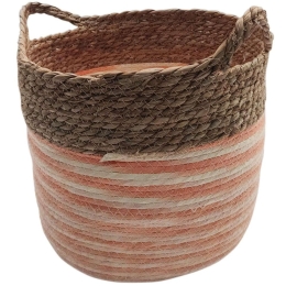 Καλάθι Με Ρίγα 00.06.61287 39x29-33cm Ψάθινο Natural-Orange Ψάθα