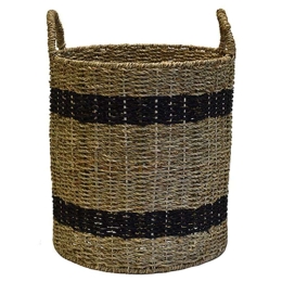 Καλάθι Με Σχέδιο 00.06.66138 Φ34x37cm Ψάθινο Black Ψάθα