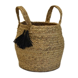 Τσάντα - Καλάθι Καλάθι 00.06.67237 Με Φούντες Φ27x22cm Ψάθινη Natural-Black Ψάθα