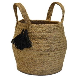 Τσάντα - Καλάθι Καλάθι 00.06.67238 Με Φούντες Φ30x24cm Ψάθινη Natural-Black Ψάθα