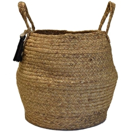 Τσάντα - Καλάθι Καλάθι 00.06.67239 Με Φούντες Φ38x30cm Ψάθινη Natural-Black Ψάθα