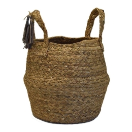 Τσάντα - Καλάθι Καλάθι 00.06.67242 Με Φούντες Φ27x22cm Ψάθινη Natural-Grey Ψάθα